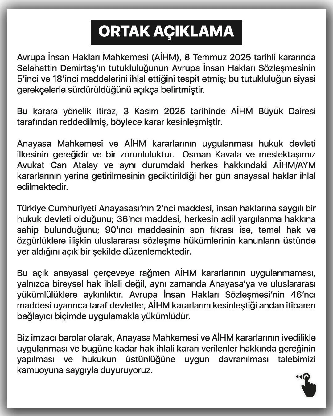 Kastamonu, İstanbul, Bursa Dahil 30 Barodan Ortak Demirtaş Bildirisi-1