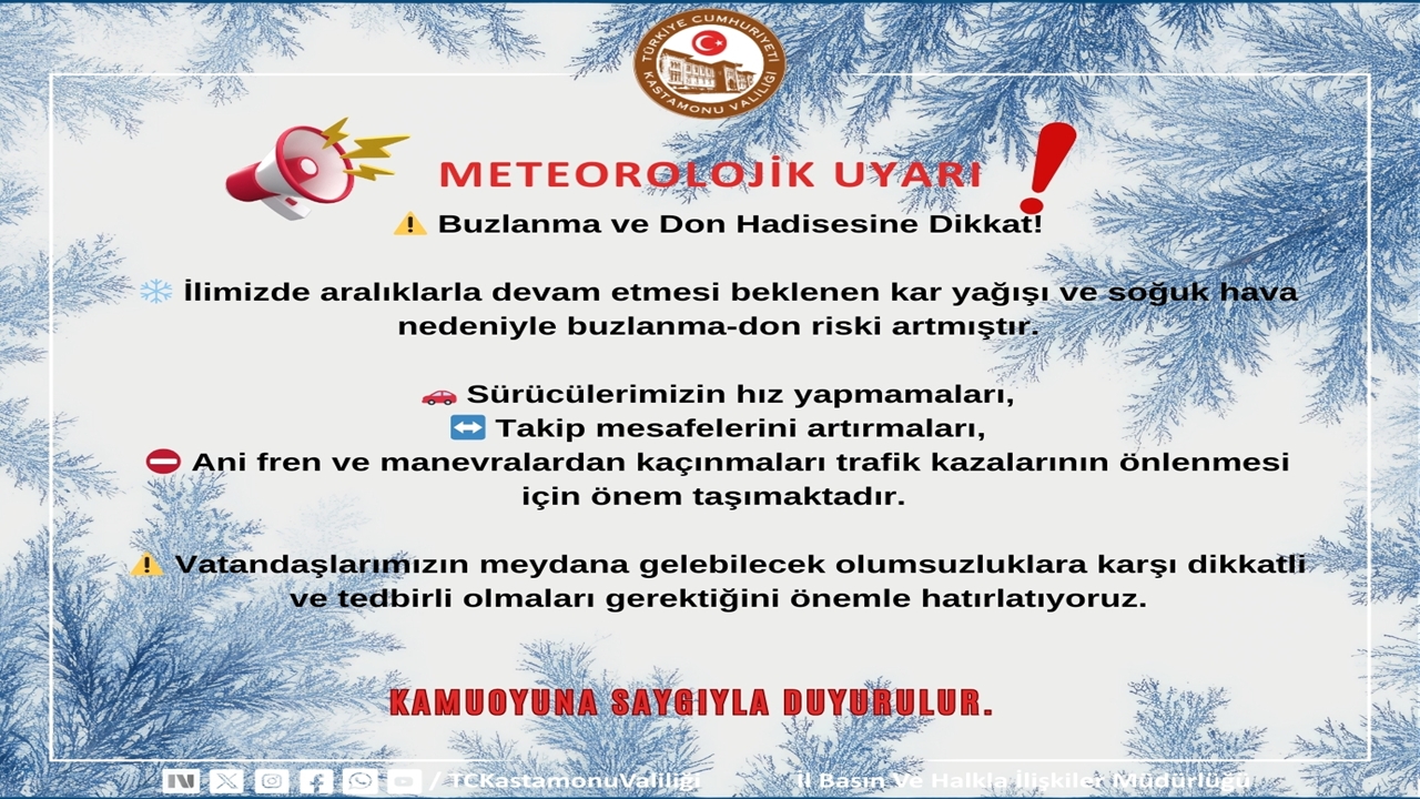 Valilikten Buzlanma Uyarısı