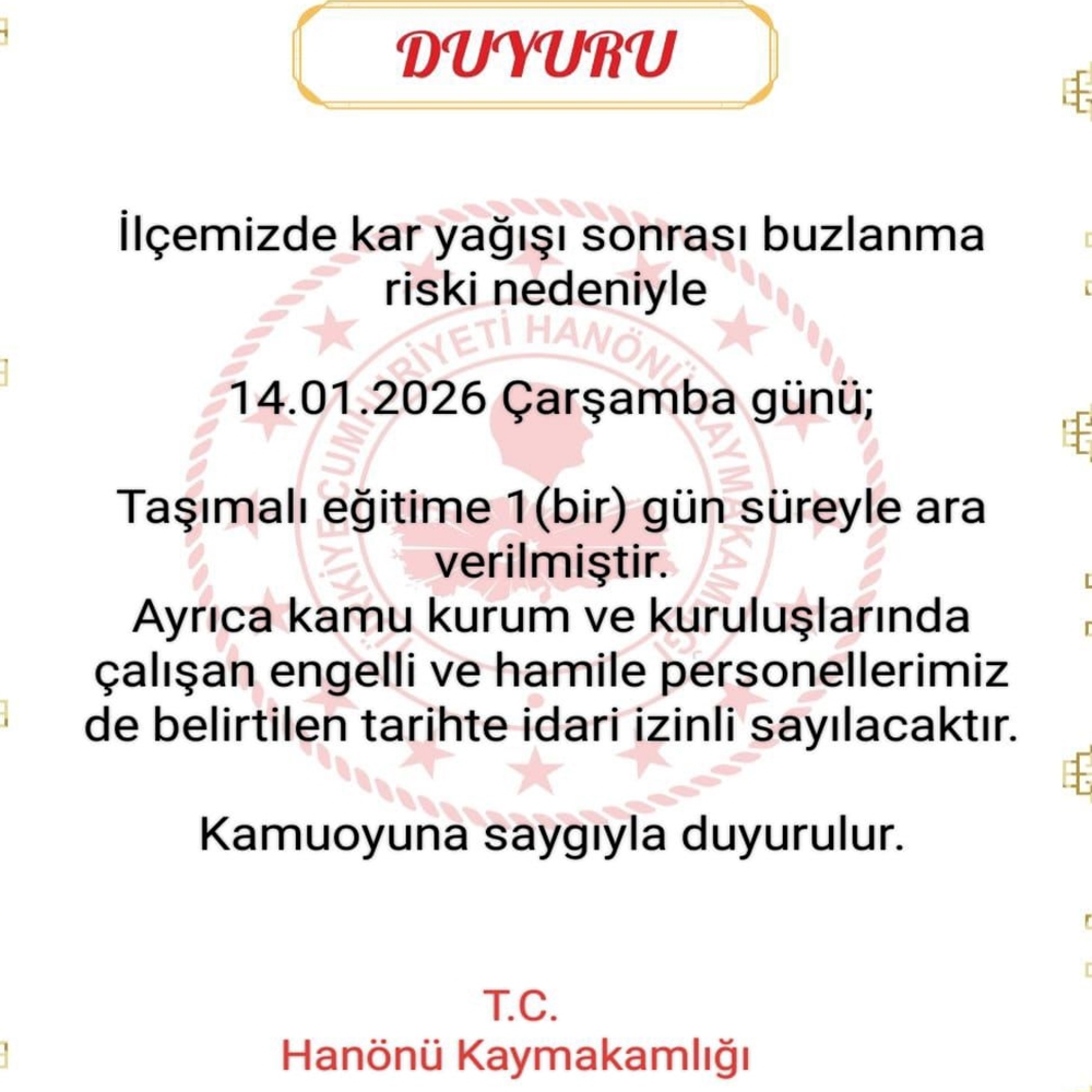 Hanönü Kaymakamlığı Okul Tatil