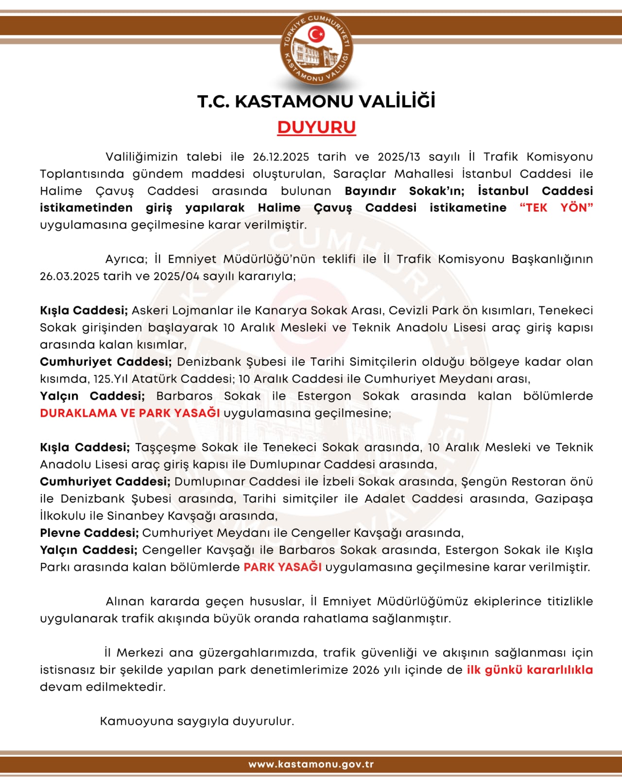 Kastamonu Valiliği'nden Uyarı Yeni Şehir Içi Trafik Kararları Açıklandı! 12