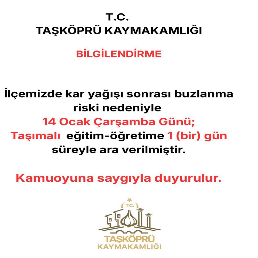Taşköprü Kaymakamlığı Tatil