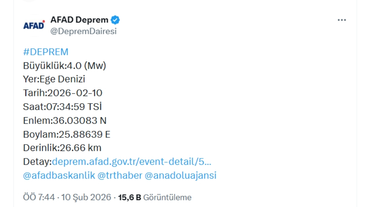 Ege Denizi Deprem