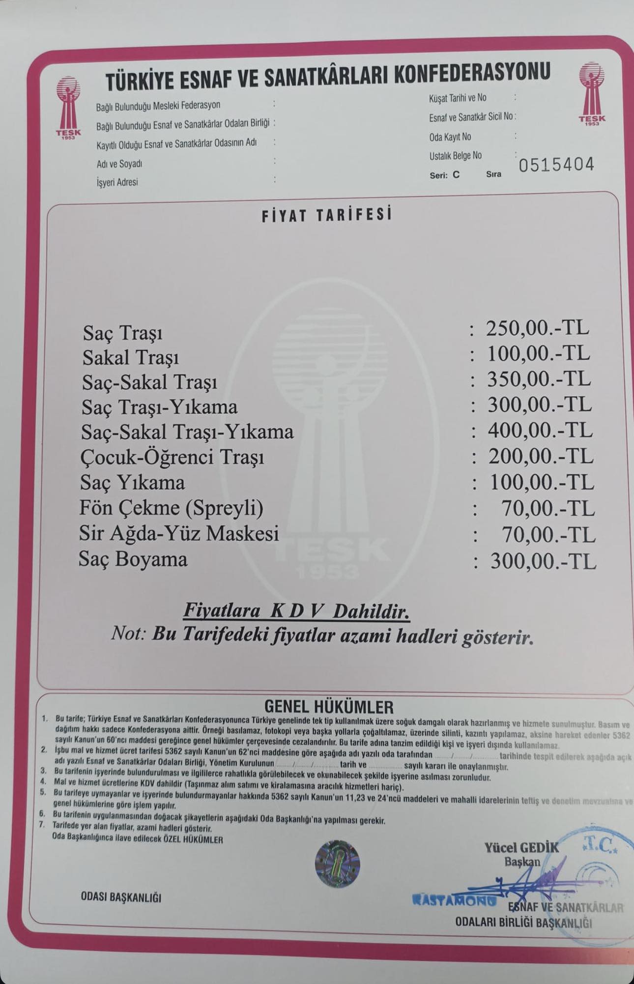 Kastamonu’da Tıraş Ücretleri Yükseldi Yeni Tarife Yürürlükte