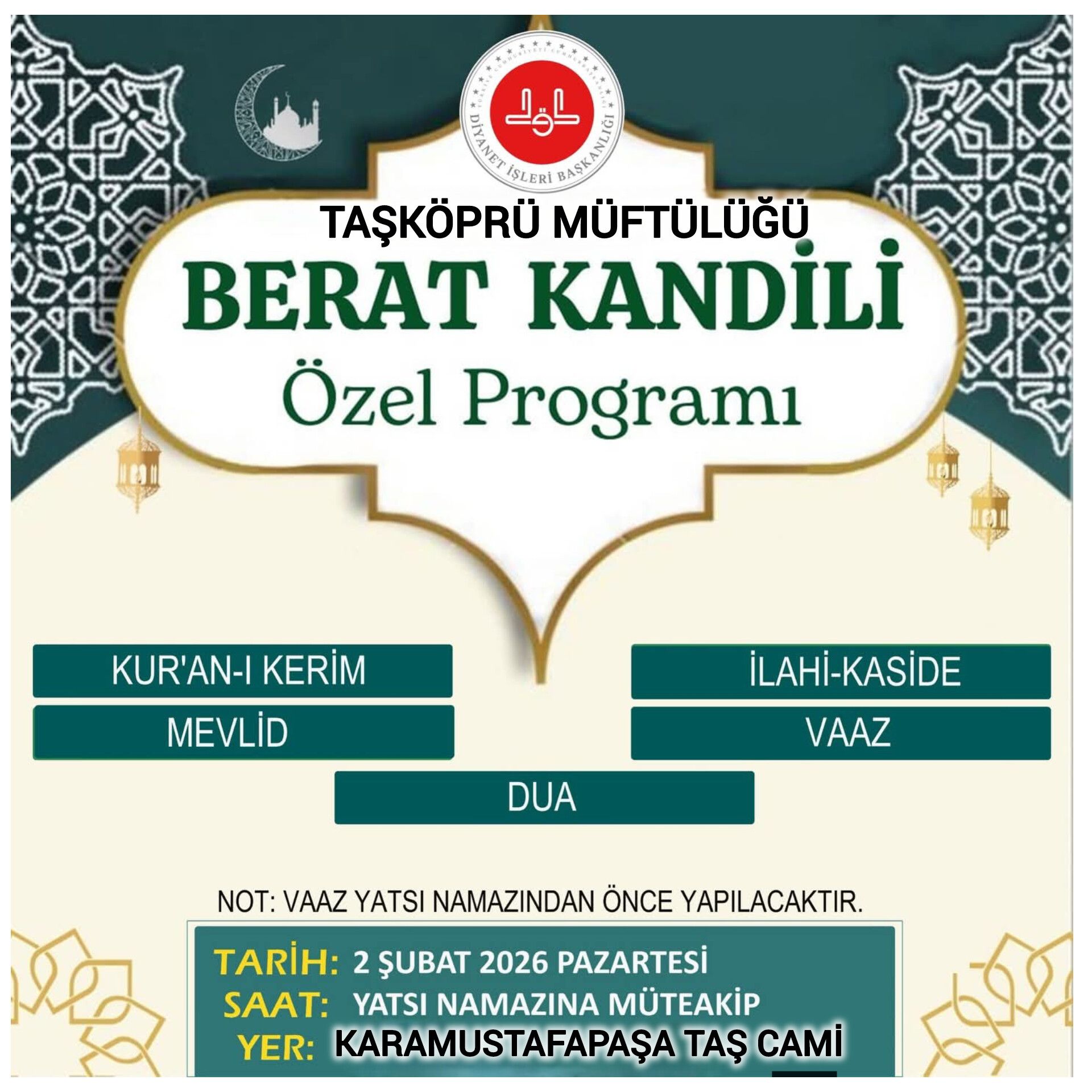 Taşköprü’de Berat Kandili Buluşması Taş Camii’nde Özel Program Yapılacak (2)