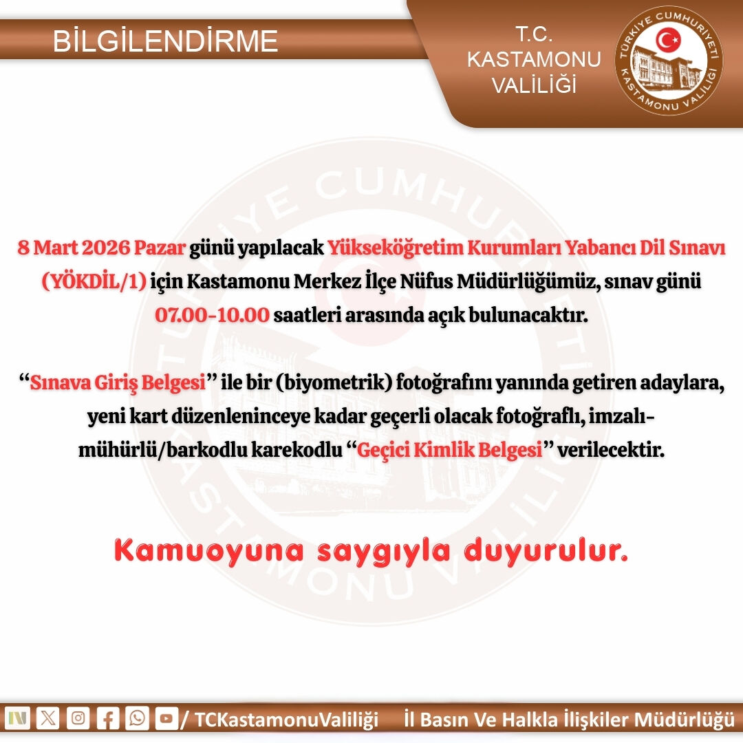 Kastamonu Valiliği Duyurdu Sınav Sabahı Sabahtan Açık Olacak! 88888888888888888888888888