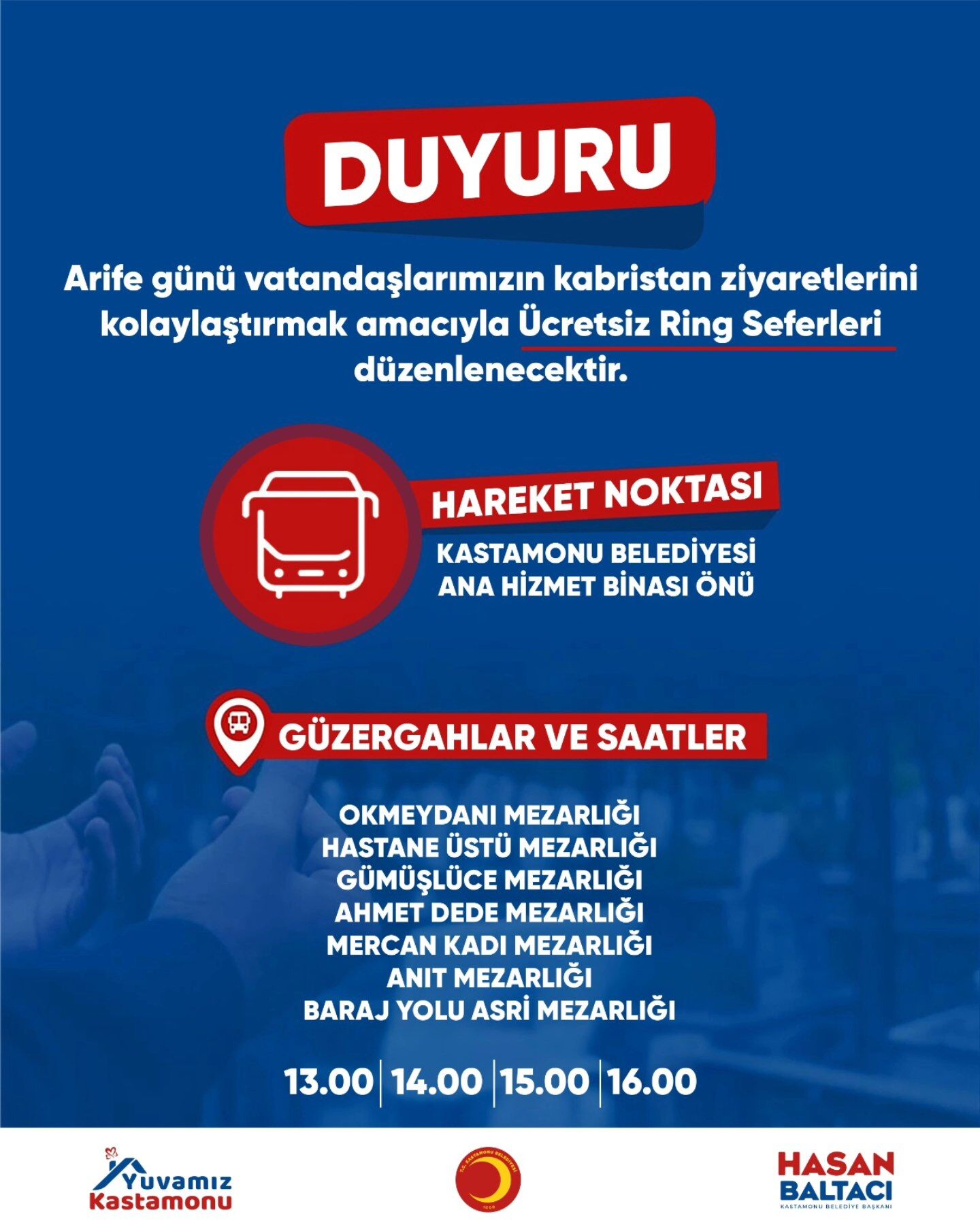 Kastamonu'da Kabristan Ziyaretleri Için Ücretsiz Ring Seferleri Düzenlenecek 88888888