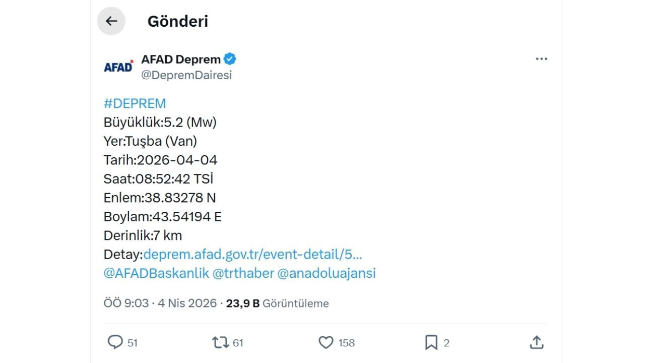 Afad Duyurdu 5.2 Büyüklüğünde Deprem!