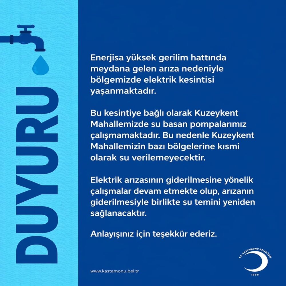 Belediye Su Kesintisi Duyurdusu