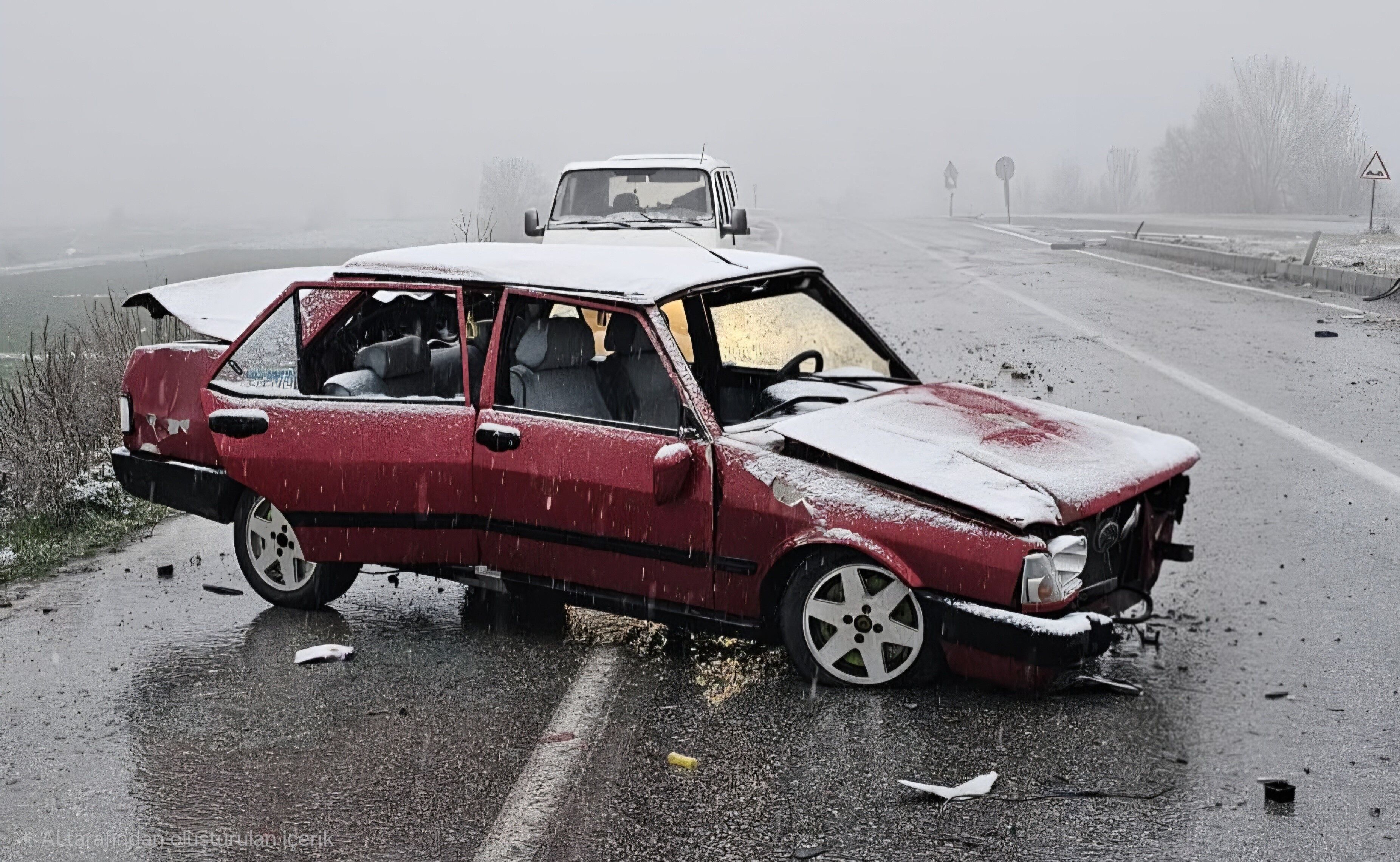 Feci Kaza! Otomobil Tabelaya Çarptı 1 Yaralı Var! 22