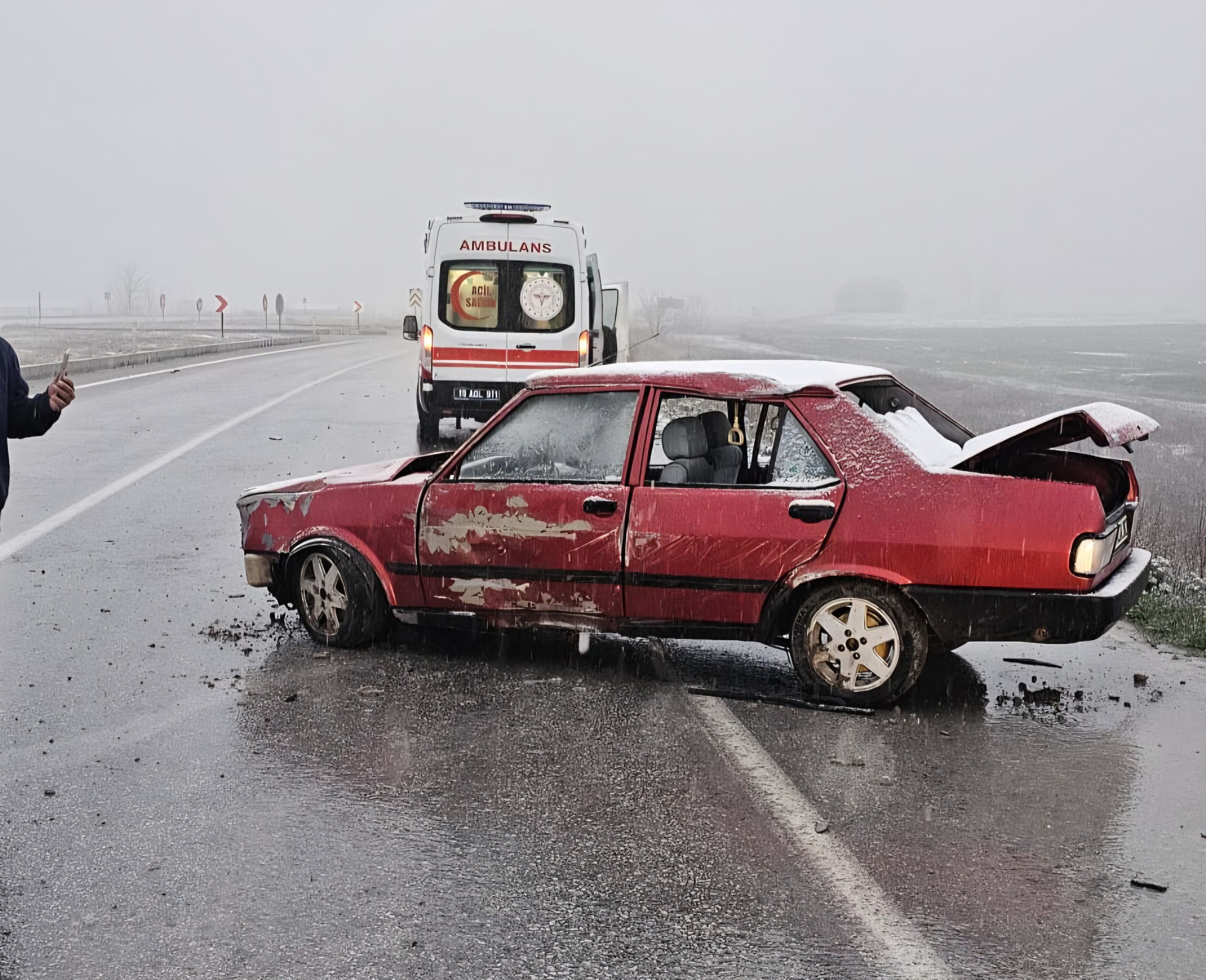 Feci Kaza! Otomobil Tabelaya Çarptı 1 Yaralı Var! 8888888888888888