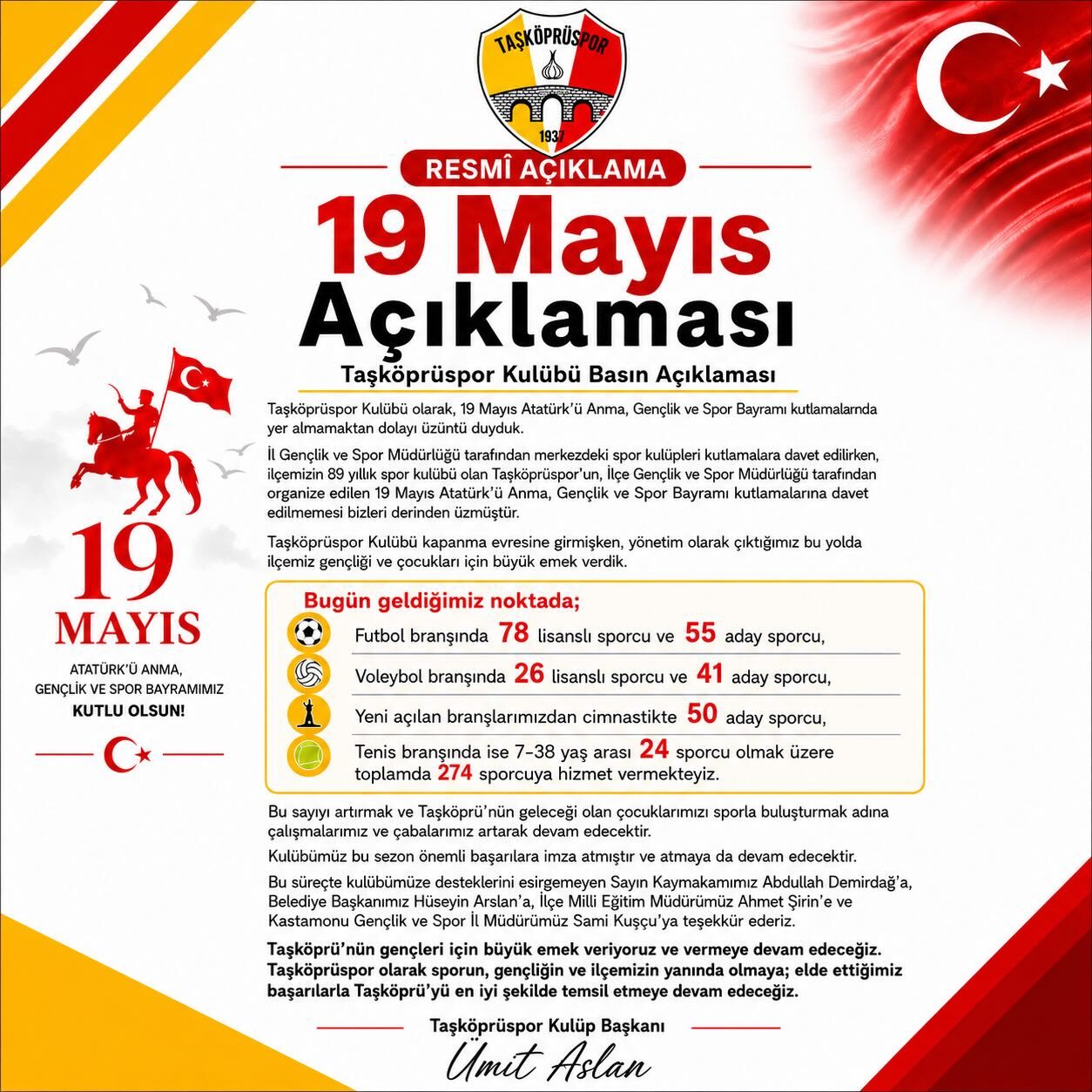Taşköprüspor’dan 19 Mayıs Organizasyona Tepki Açıklaması (1)