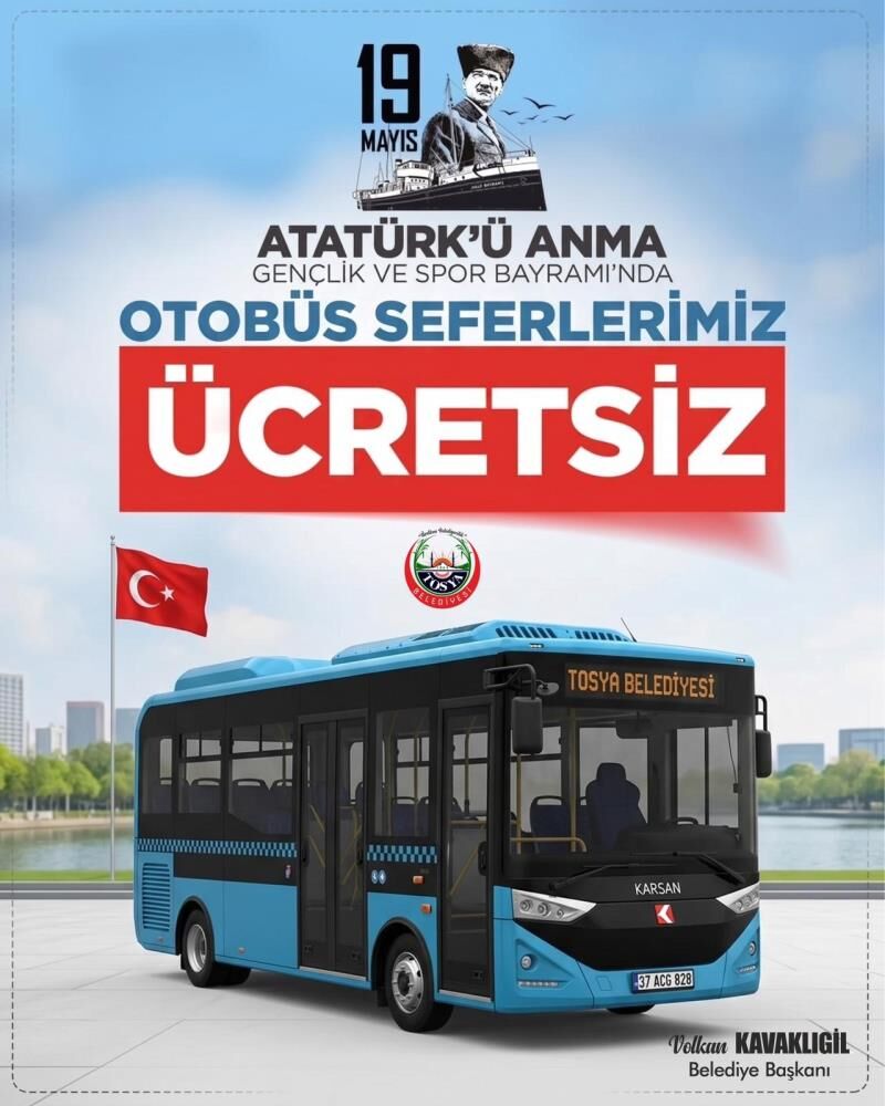 Tosya’da 19 Mayıs’ta Halk Otobüsleri Ücretsiz Olacak (1)