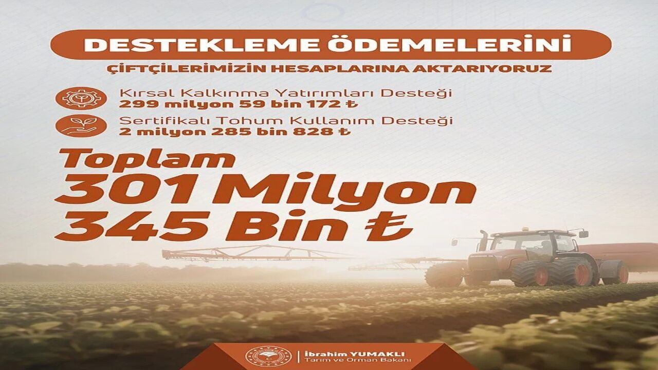 Bakan Yumaklı Açıkladı! 301 Milyon Liralık Tarımsal Destek Ödemesi Bugün Yapılacak