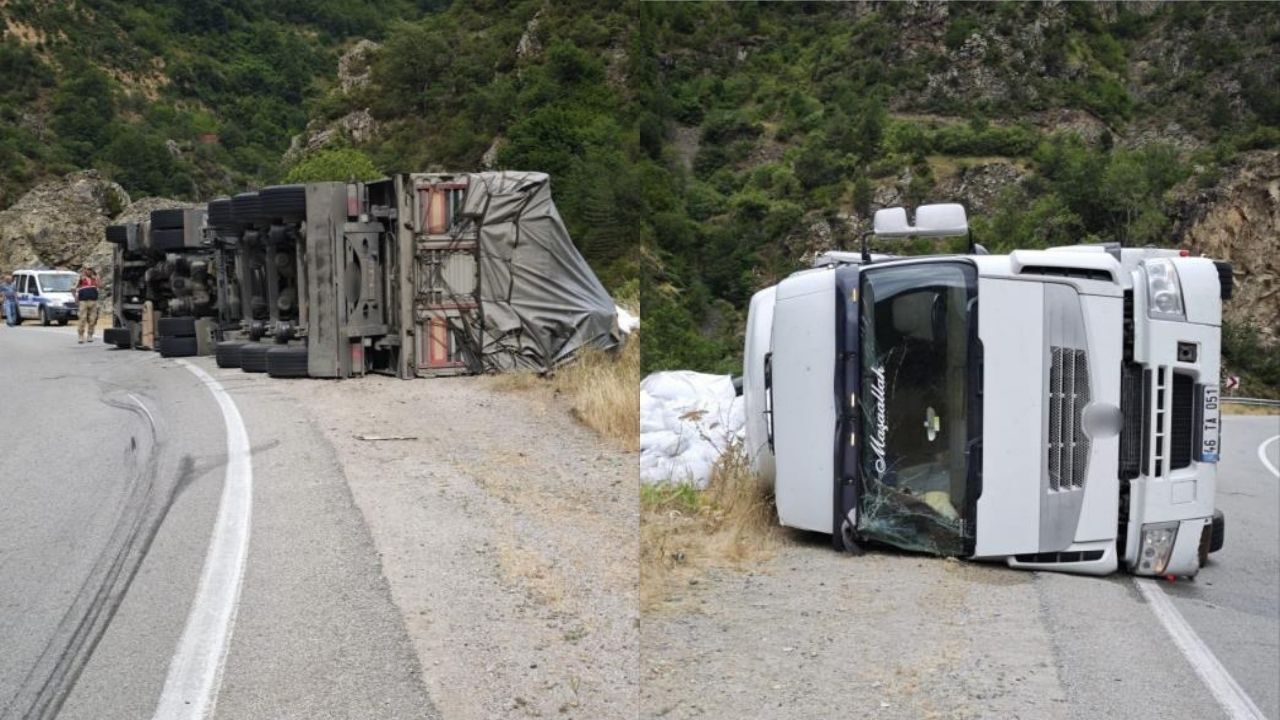 Balık Yemi Yüklü Tır Devrildi Sürücü Hastanelik Oldu (2)