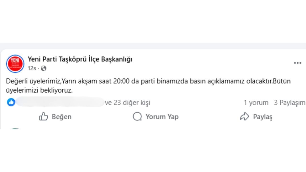 Yeni Parti Taşköprü’den Dikkat Çeken Açıklama Çağrısı (1)