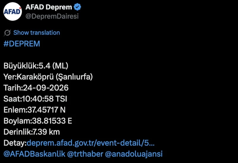 Şanlıurfa Deprem
