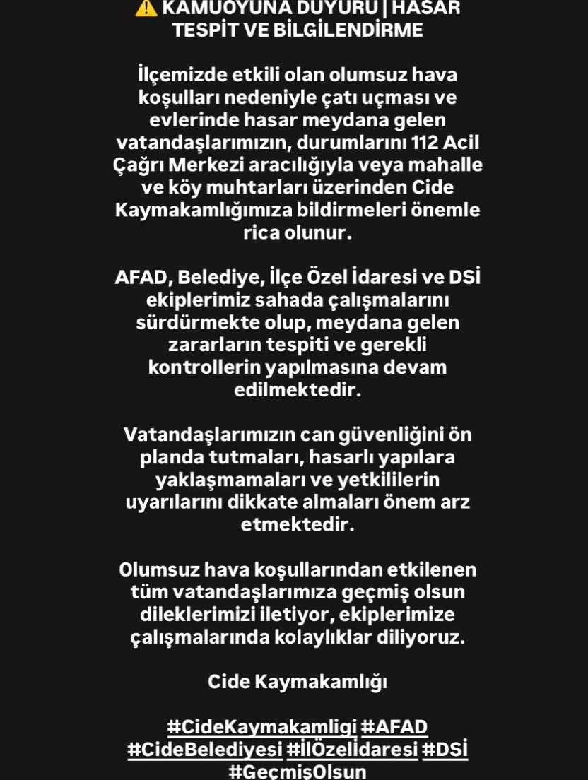 Cide'de Fırtınadan Etkilenenlere Önemli Çağrı! (1)
